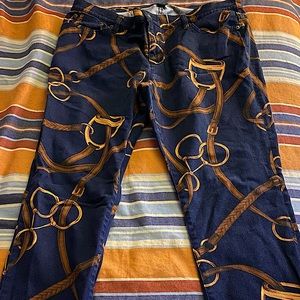 Ralph Lauren Navy Blue Equestrian Bridle Print Skinny Jeans